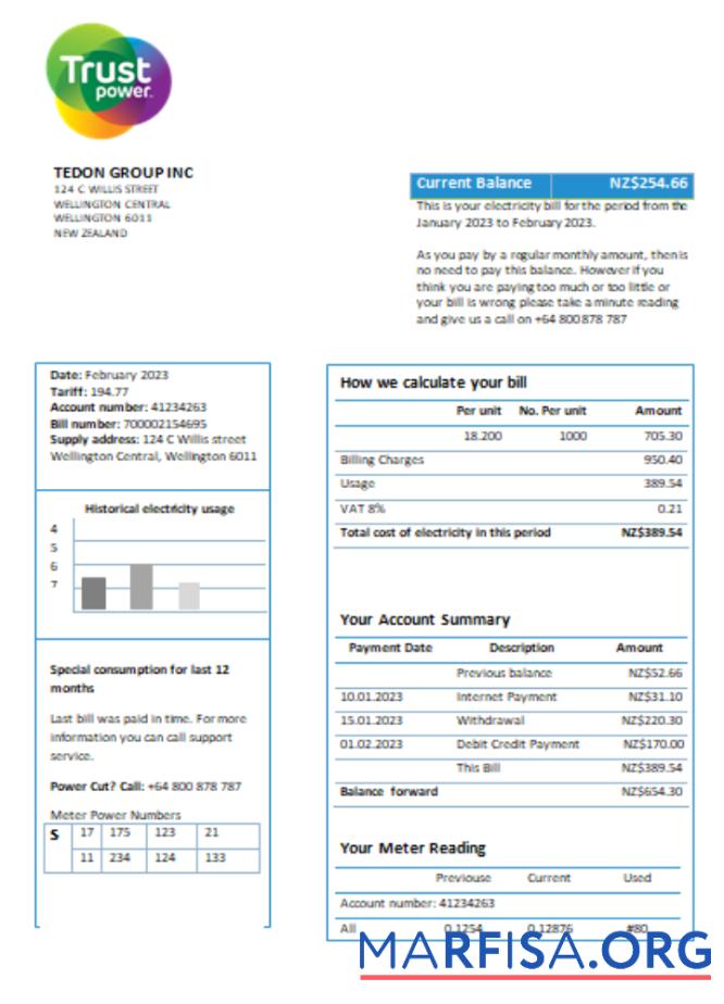 Blank Trustpower utility business bill SCR real example